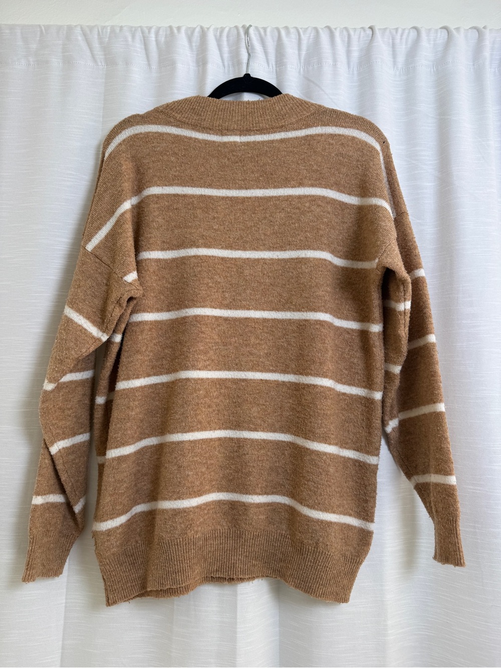 A New Day Tan & Cream Oversized Striped Mock Neck Cozy Sweater | Size XS - Picture 8 of 10